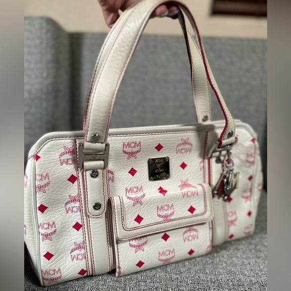 MCM Visetos Handbag in White and Pink - Picture 15 of 16